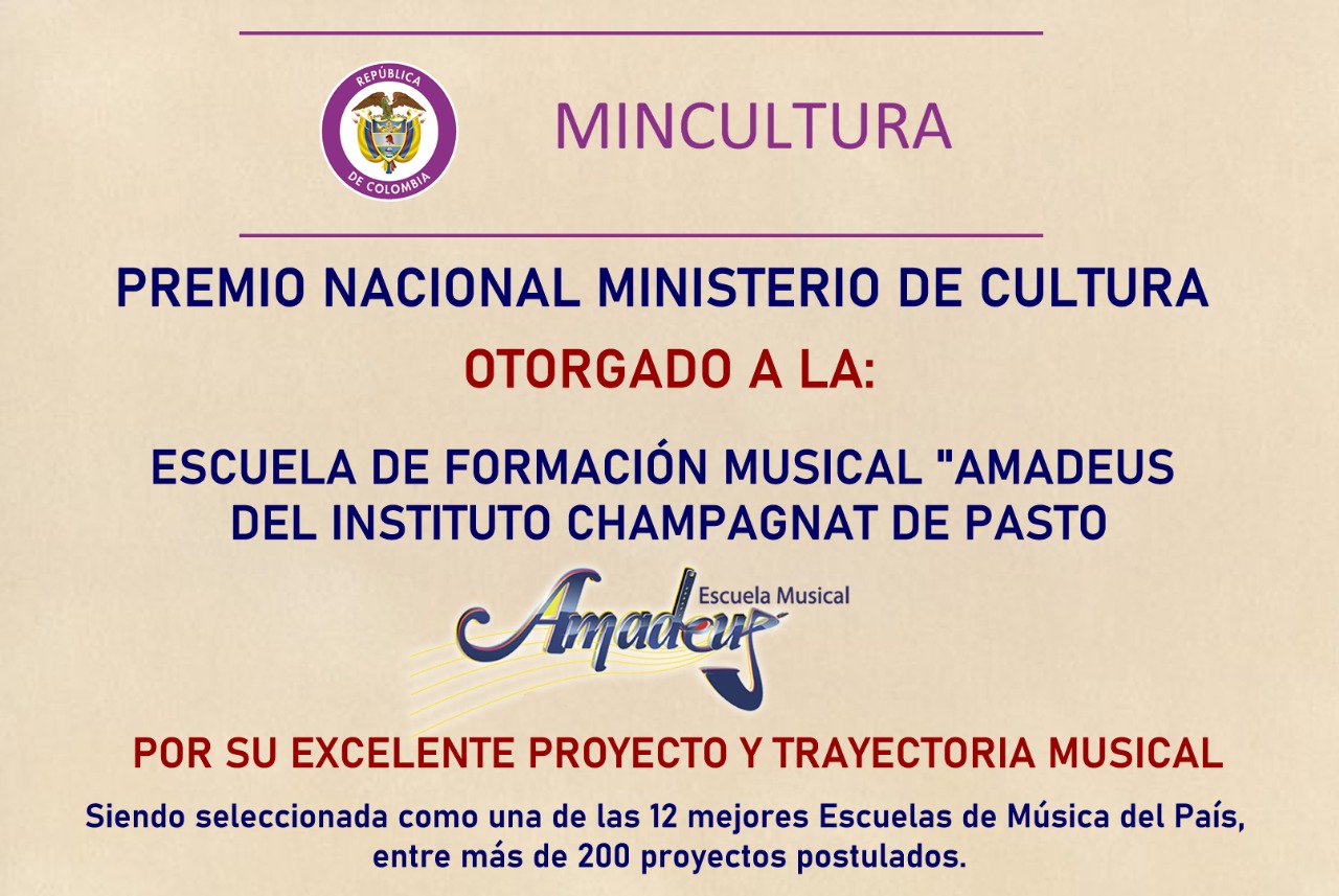 PREMIO NACIONAL MINISTERIO DE CULTURA PARA LA E.M AMADEUS.